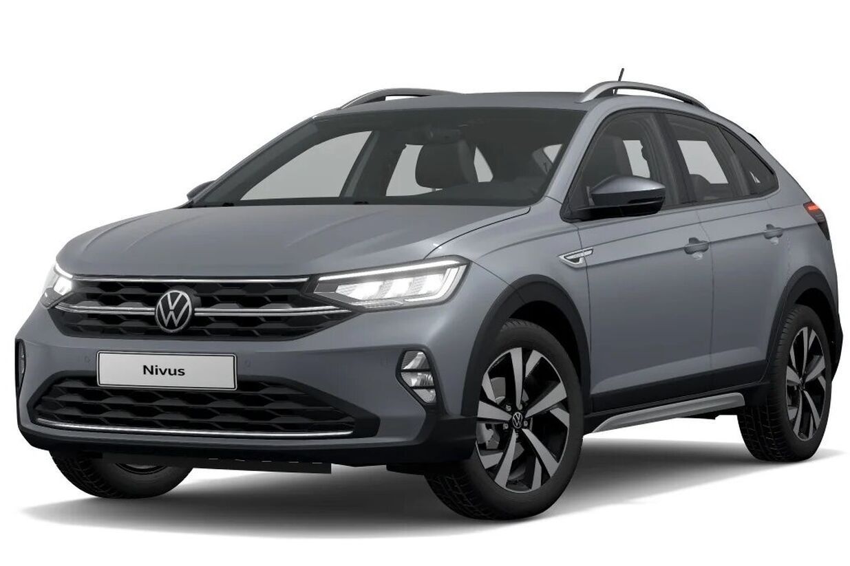 A grey volkswagen nivus is shown on a white background.