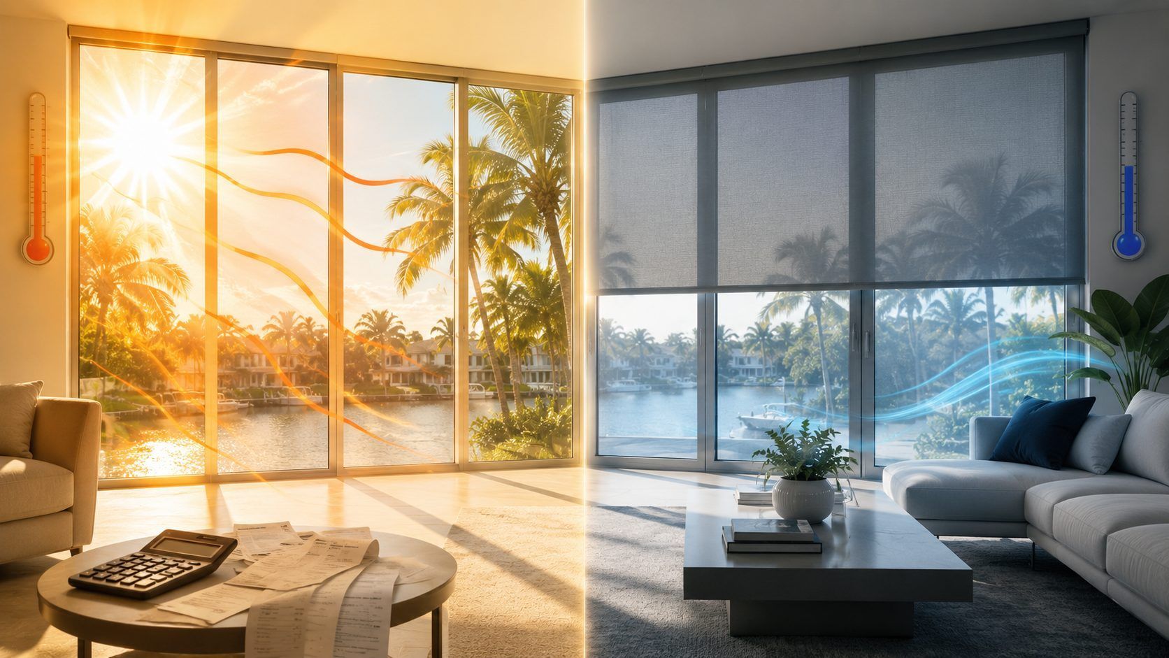 Energy efficient solar shades installed in a Boynton Beach home by Surfside Blinds