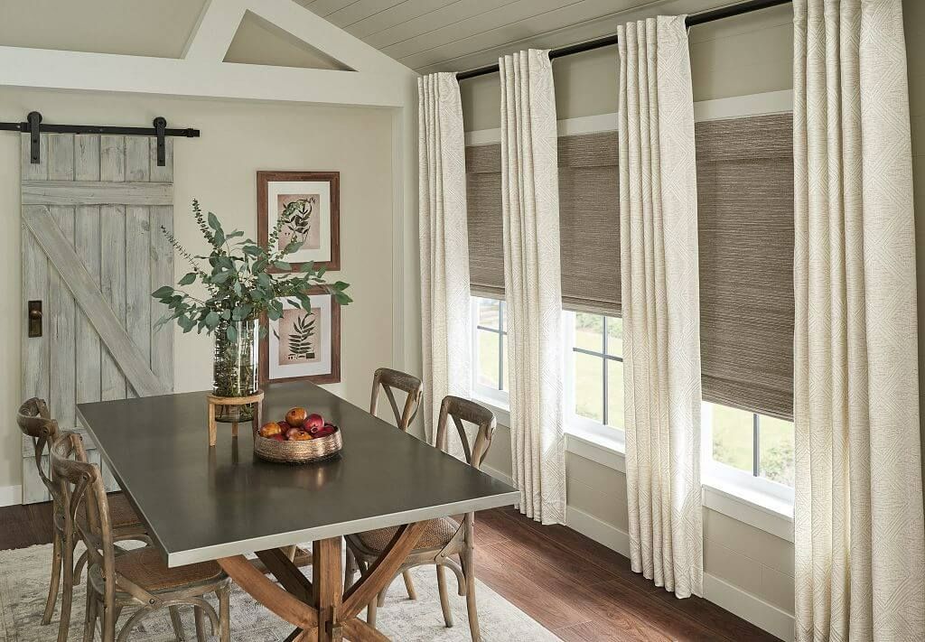 Dining Area With Shades & Curtains