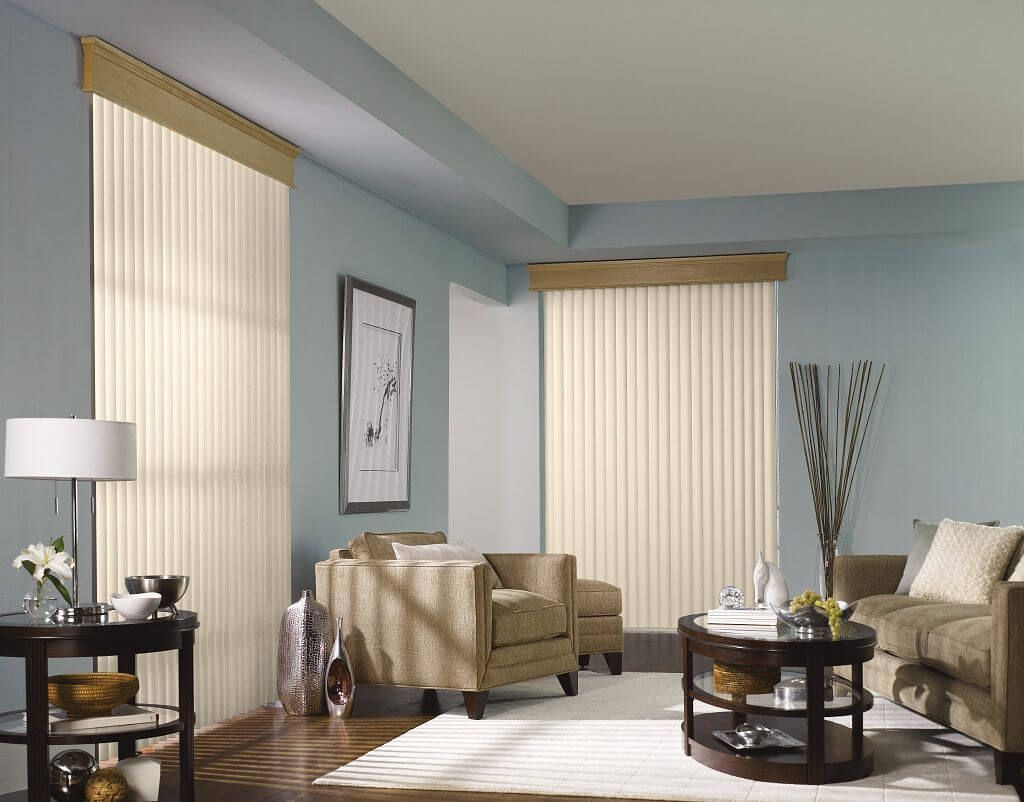 Clean Living Room With Vertical Blinds
