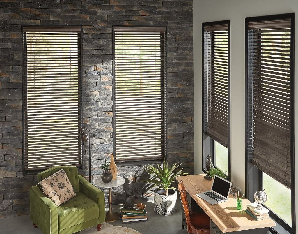 Living Room WiLiving Room With Wooden Blindsth Wooden Blinds