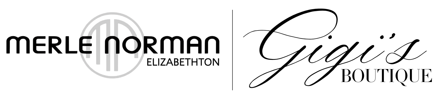 Logos for Merle Norman Elizabethton and Gigi's Boutique, separated by a vertical line.