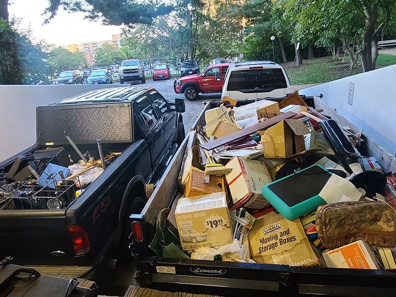 Construction debris and boxes in vehicles