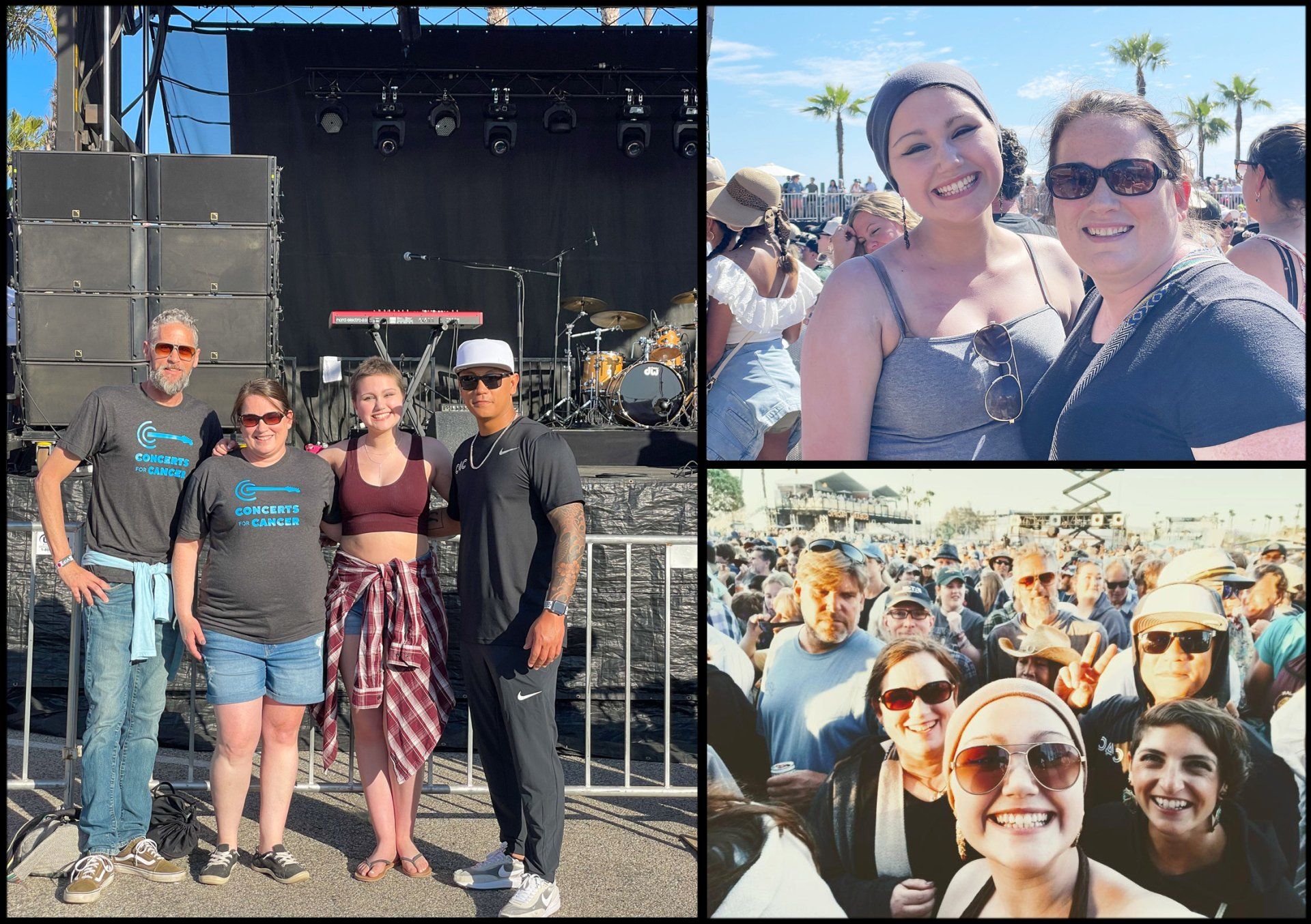 A group of people are posing for a picture at a concert.