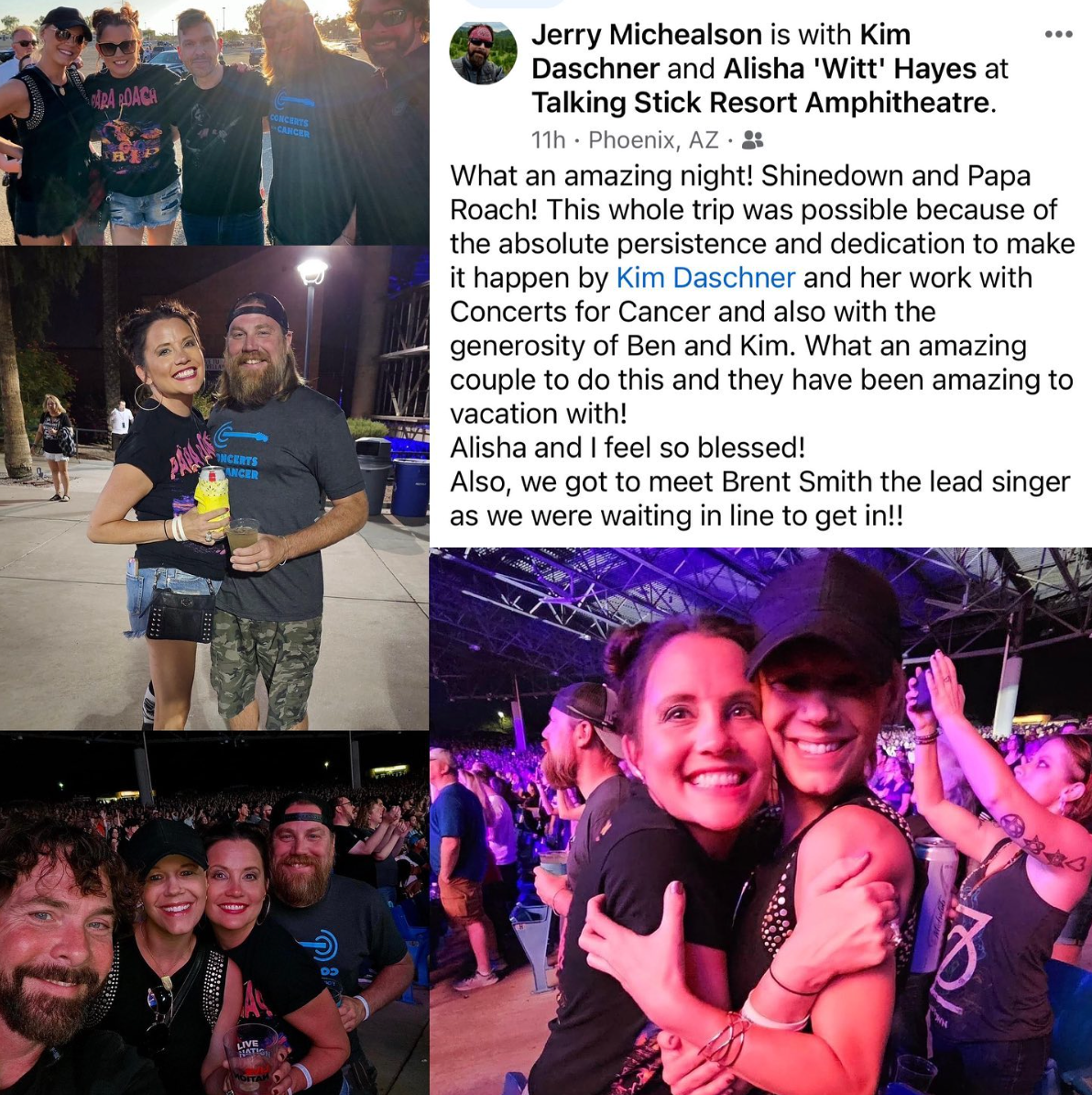 A group of people are standing next to each other at a concert.