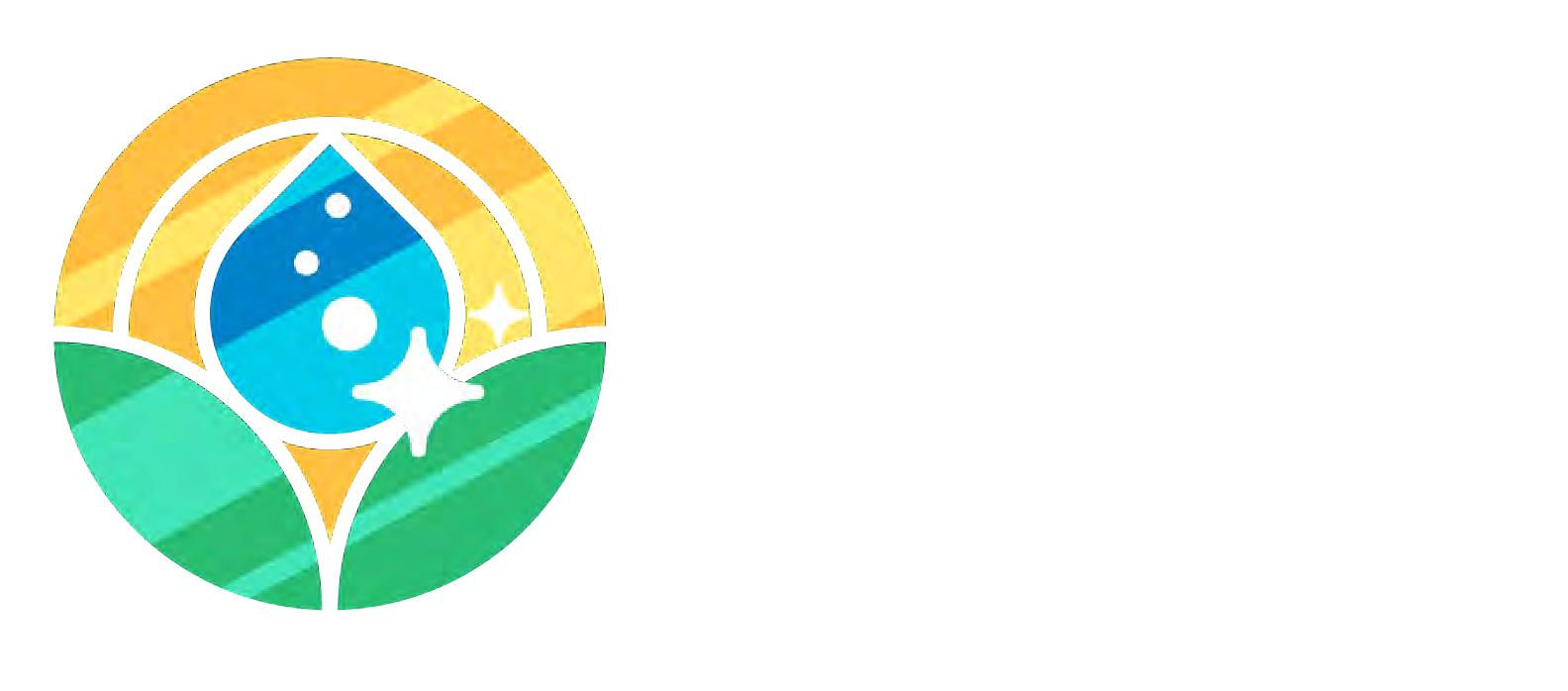 A colorful logo with a drop of water and a star in a circle.