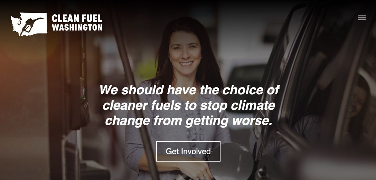 A woman smiles while pumping fuel at a station, overlayed with the text: 