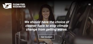 A woman smiles while pumping fuel at a station, overlayed with the text: 