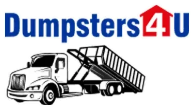 Dumpsters4U logo with a truck lifting a dumpster, and a red house graphic in the “4U.”