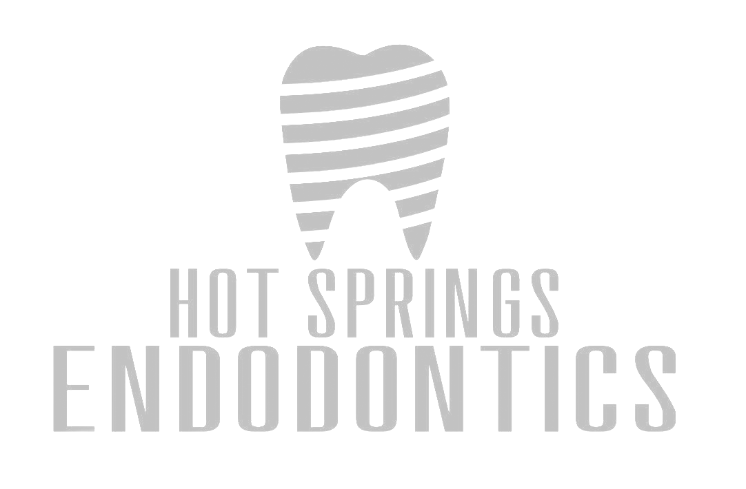 Logo for Hot Springs Endodontics, featuring a stylized blue tooth and text in blue.