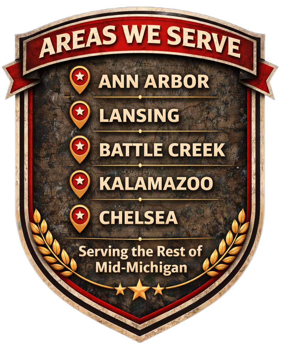 Areas served: Ann Arbor, Lansing, Battle Creek, Kalamazoo, Chelsea, and Mid-Michigan.