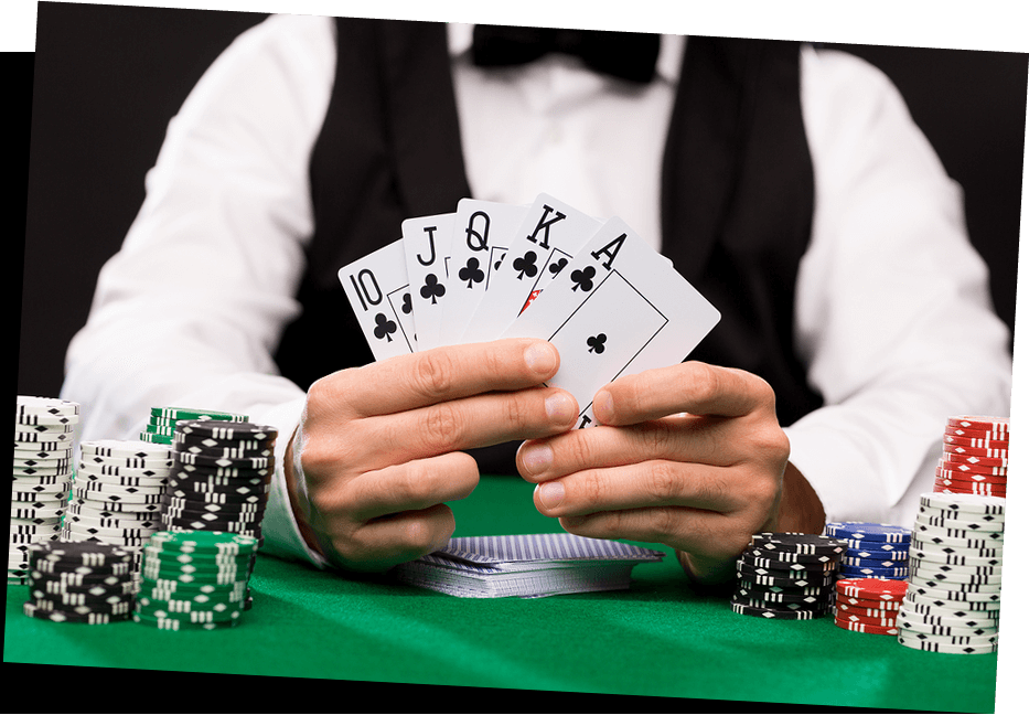 Pit Boss teaching poker and holding the best hand available.