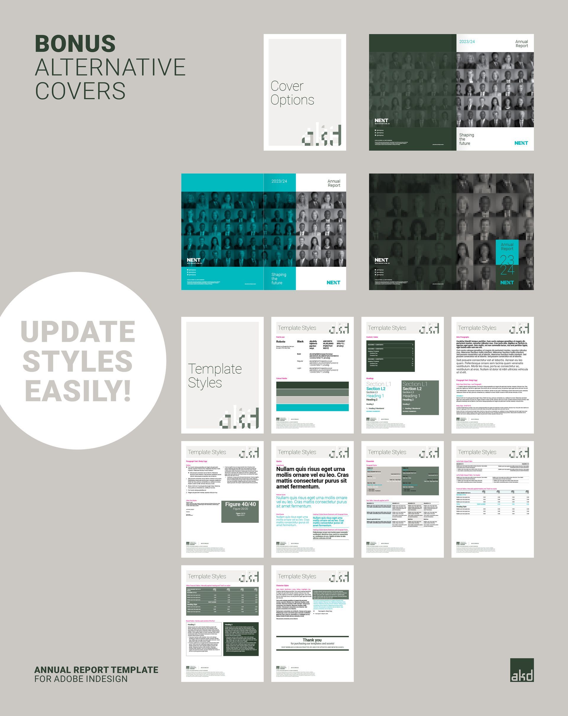 NEXT Annual Report Template Bonus Pages & Covers