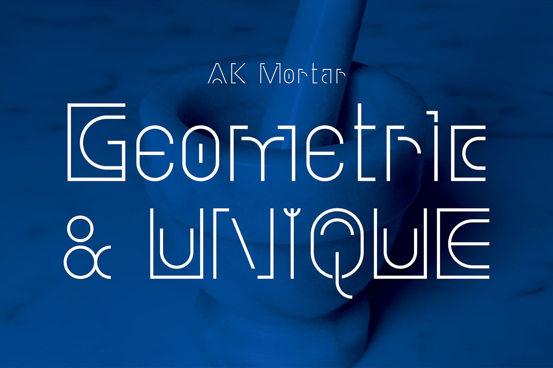 A blue background with geometric and unique written on it
