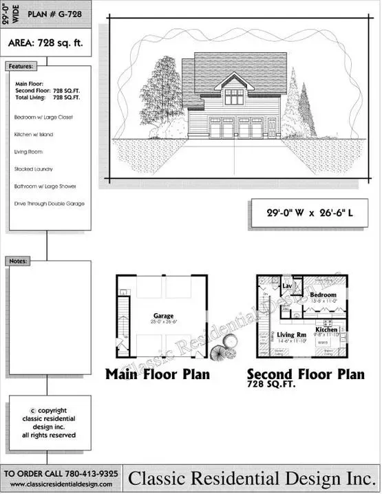 Floor plans for a two-story house, including main and second floors; 720 sq ft.