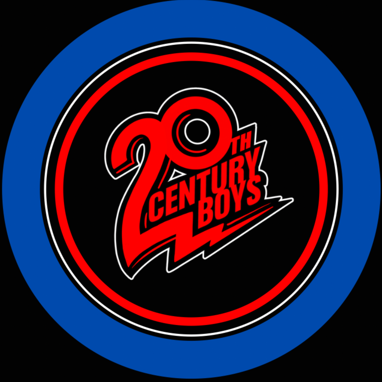 A logo for the 20th century boys in a blue circle