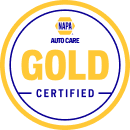 NAPA Auto Care Gold Certified logo in yellow and blue. Text reads: 
