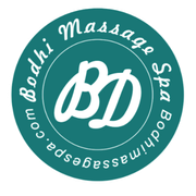 A logo for bodhi massage spa with the letter bd in the center