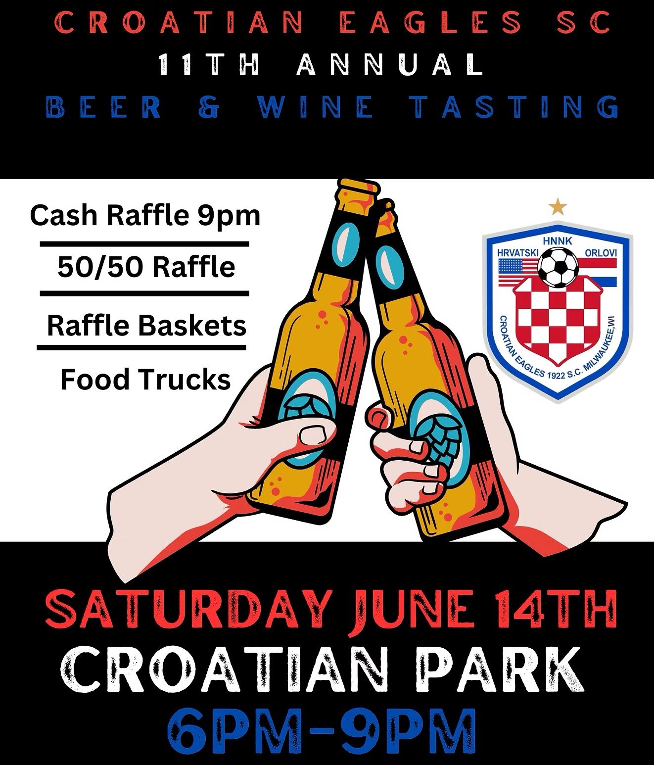 Flyer for Croatian Eagles Soccer Club's Beer & Wine Tasting event