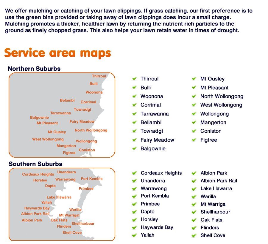 Service area maps Illawarra northern and southern suburbs NSW