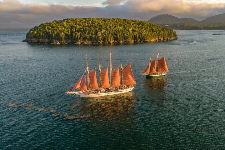 Sailboat in Bar Harbor with Bar Island in the background
