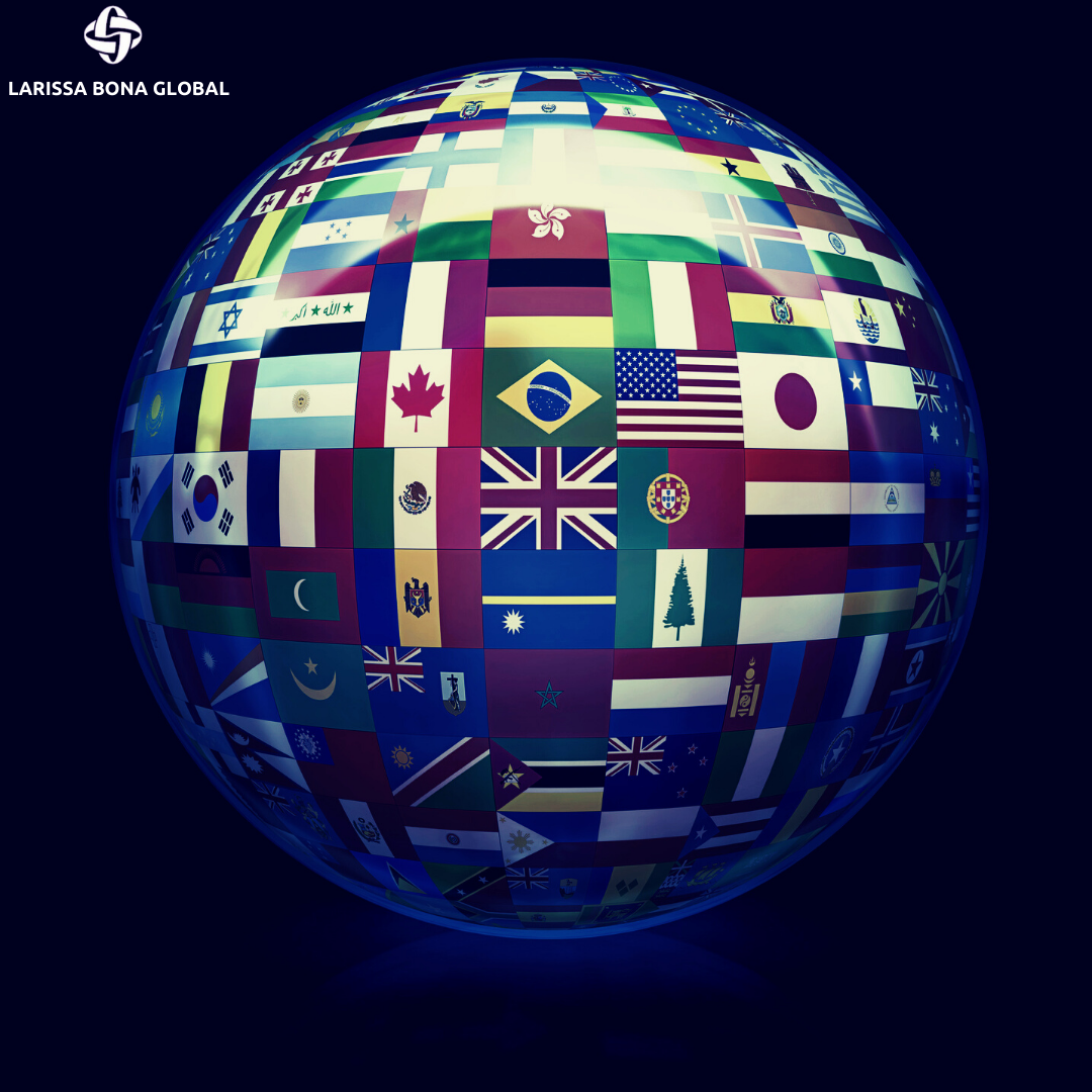 Globo terrestre y las banderas de los países del mundo