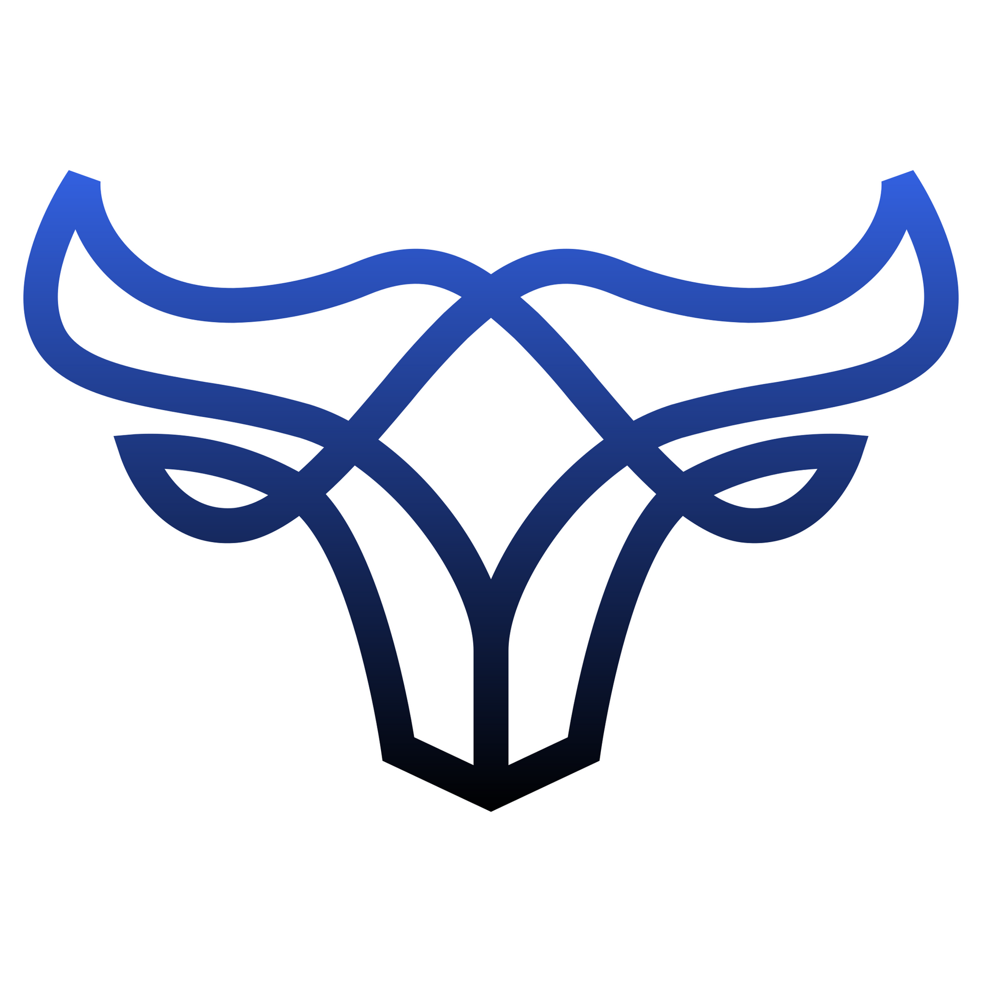 A stylized, minimalist bull head logo with clean lines and a blue to dark navy gradient.
