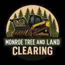 Logo for Monroe Tree and Land Clearing: a tracked skid steer in front of trees, green, gold, and black.