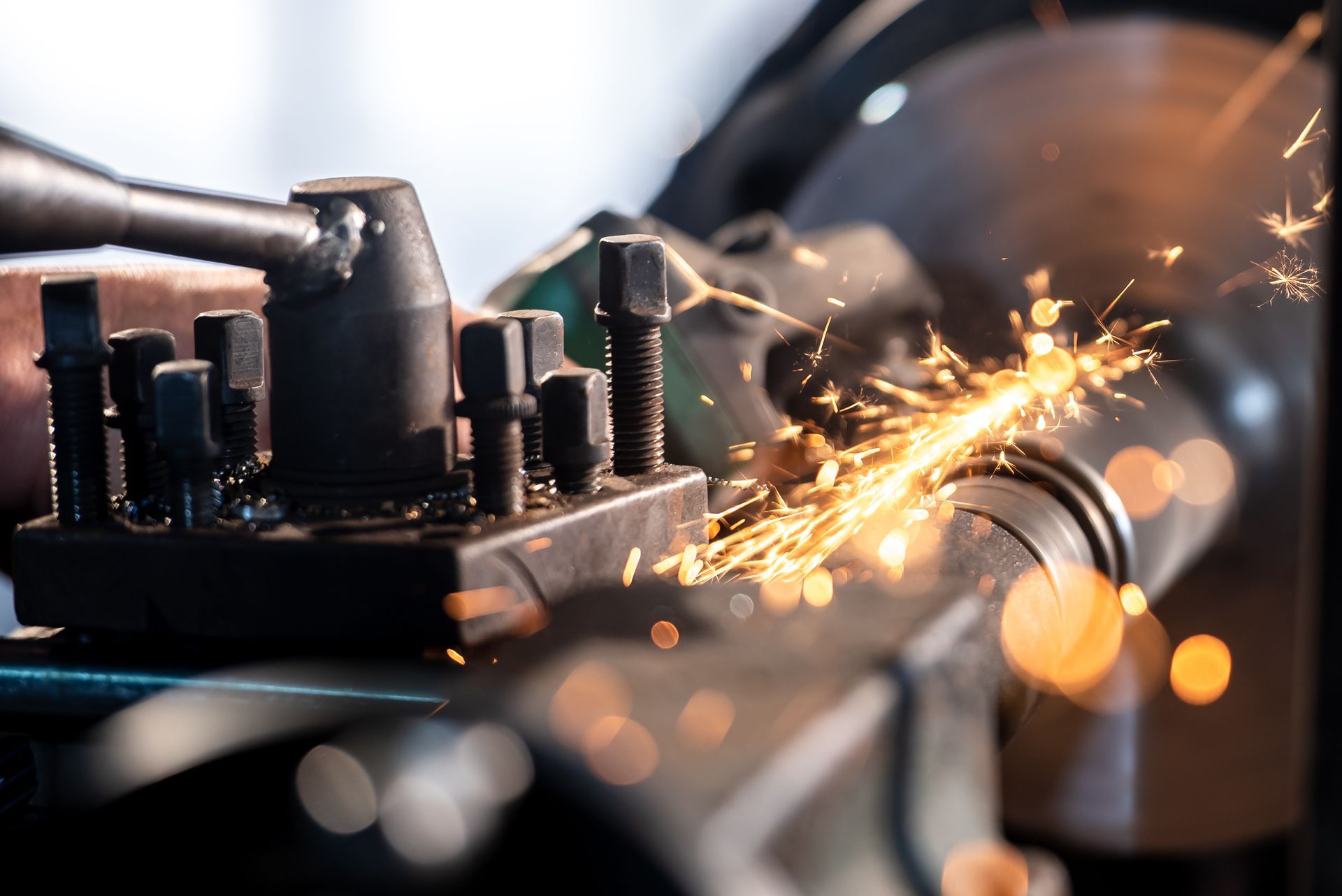 Grinding a piece of metal