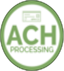 A green and white circle with the words ach processing on it.