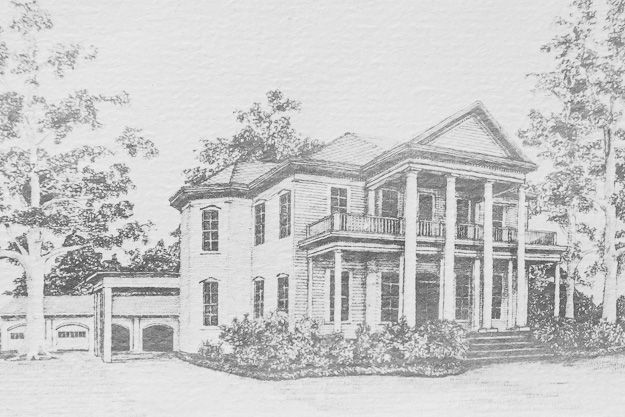 Historical hand made sketch of The Big House in Ruston Louisiana