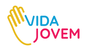 A colorful logo for vida jovem with a hand