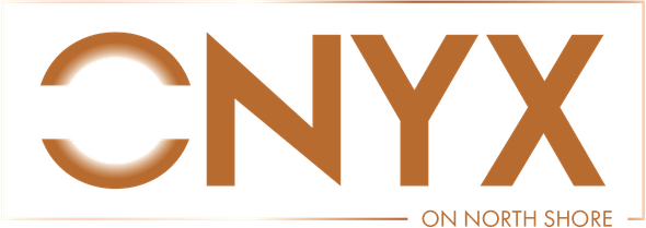 ONYX ON NORTH SHORE logo in brown on a white background.