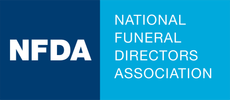 NFDA logo with white text on blue background and National Funeral Directors Association name