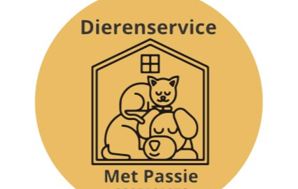 Logo: Een kat en een hond in een huis, met de woorden 