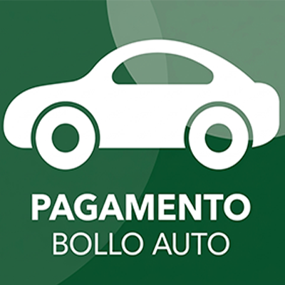 Un'icona di un'auto bianca su sfondo verde, con la scritta 