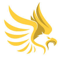 A yellow eagle with wings is flying on a white background.