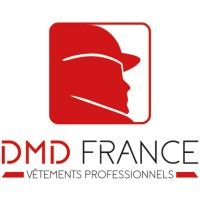 Logo pour DMD France, entreprise de vêtements de travail, représentant une silhouette rouge d'une personne portant un casque de sécurité.