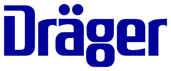 Logo Dräger bleu avec lettrage stylisé.