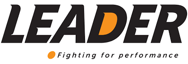 Logo pour LEADER, texte noir avec « D » orange, slogan « Fighting for performance ».
