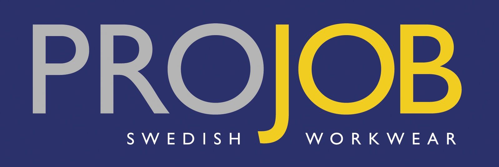 Logo ProJob : « PRO » gris, « JOB » jaune sur fond bleu, texte « SWEDISH WORKWEAR » en dessous.