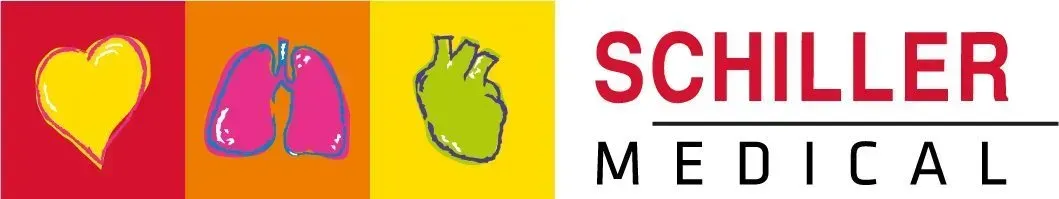 Logo de Schiller Medical comportant des icônes d'organes médicaux et du texte.