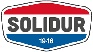 Logo pour Solidur : Bouclier rouge et bleu avec 