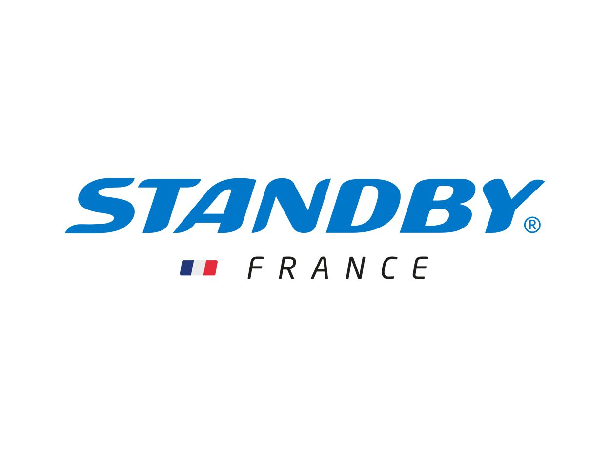 Logo pour Standby France, un texte bleu aux couleurs du drapeau français.