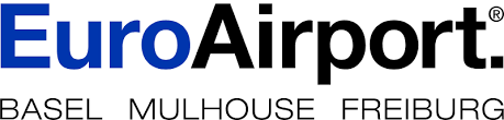 Logo de l'EuroAirport : bleu « Euro » et noir « Airport ». avec « BASEL MULHOUSE FREIBURG » en dessous.