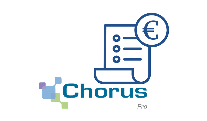 Le logo de Chorus Pro montre un reçu avec un signe euro dessus.