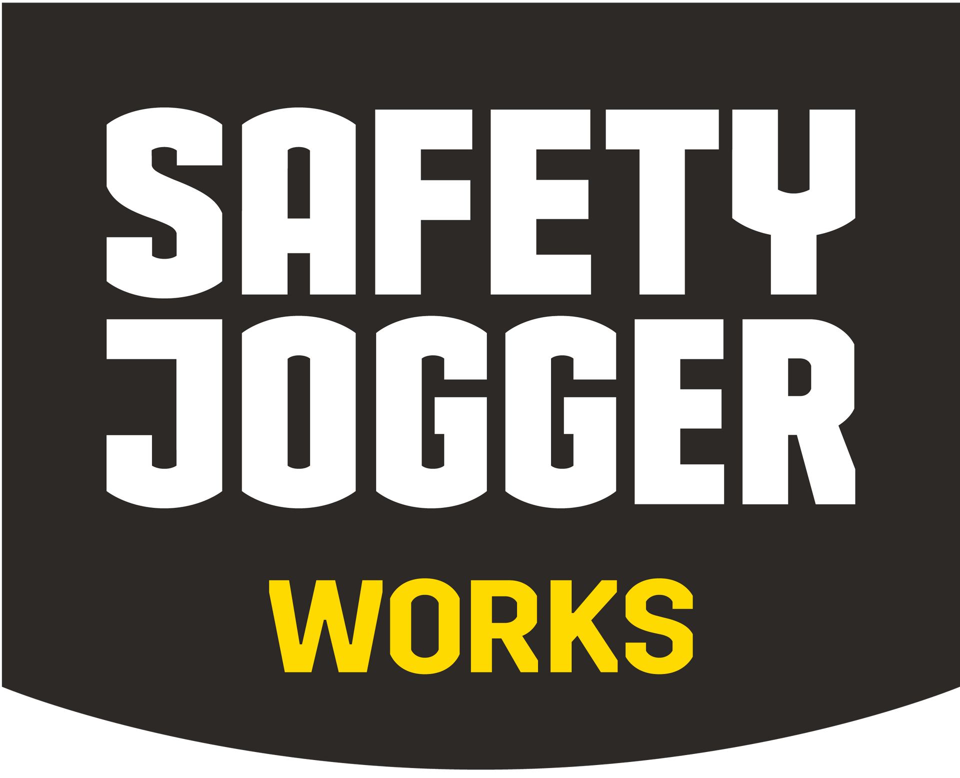 Le logo de Safety Jogger Works est noir et blanc avec des lettres jaunes.