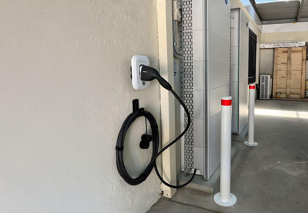 Home EV Charger On Wall — Des Mullins Electrical & Solar in Wagga Wagga, NSW