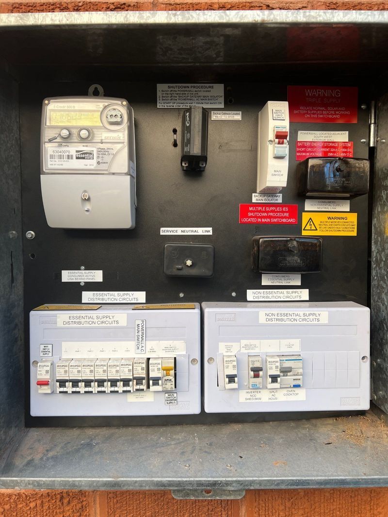 Electrical Panel With Meter, Switches, and Circuit Breakers — Des Mullins Electrical & Solar in Wagga Wagga, NSW
