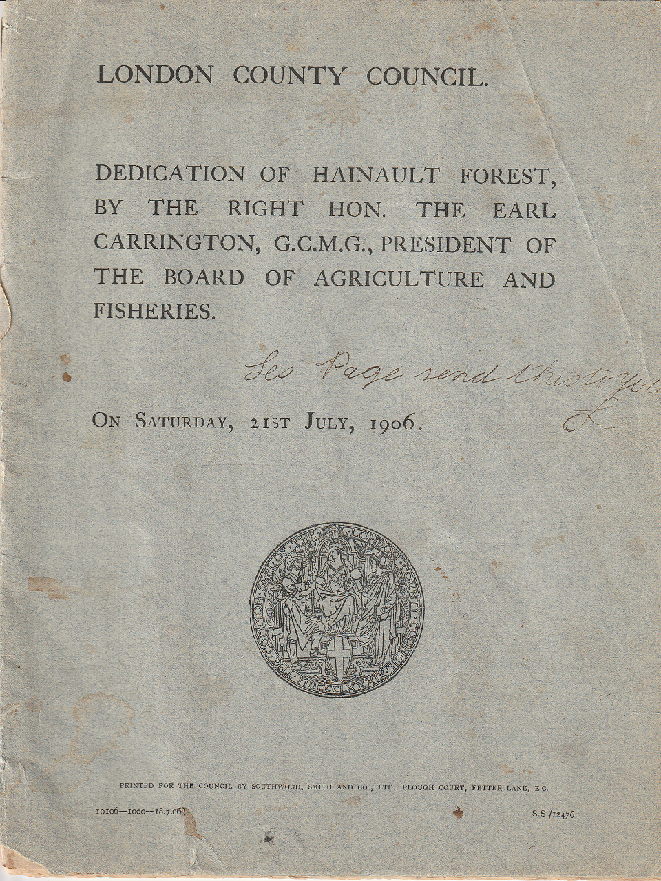 Dedication of Hainault Forest